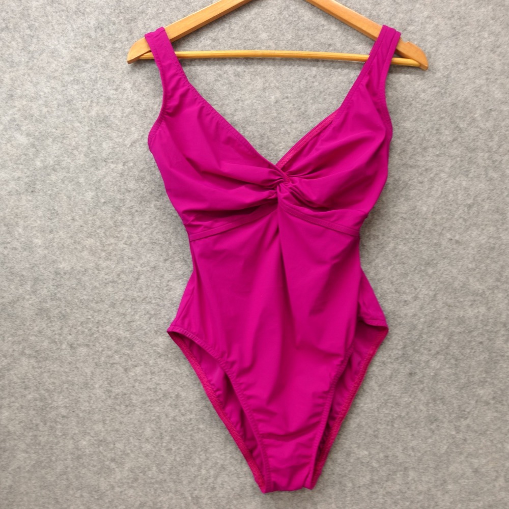 Karla Colletto One Piece Swimsuit Womens 10 M Pink Barbie Luxury Twist Front USA